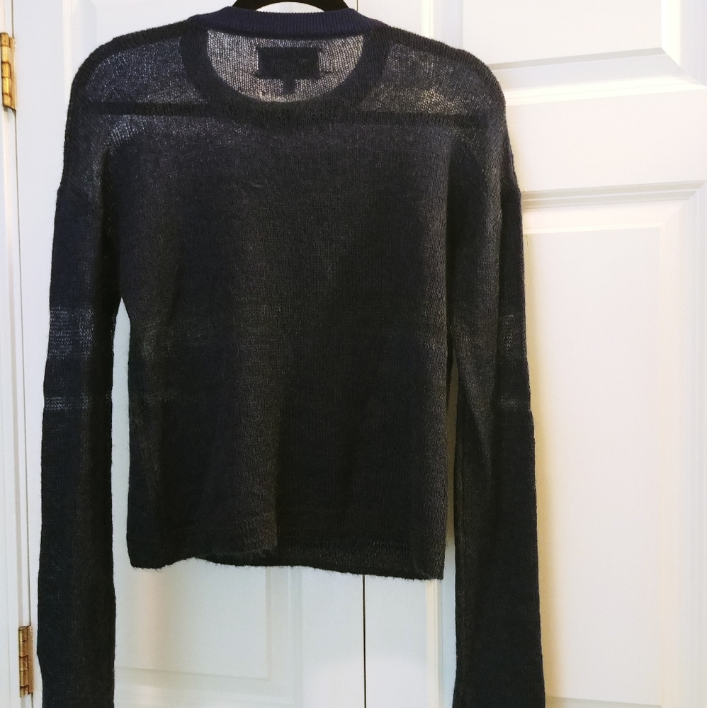 Public School New York City Women's Navy Blue Mohair Wool Opaque Stripes S NWOT